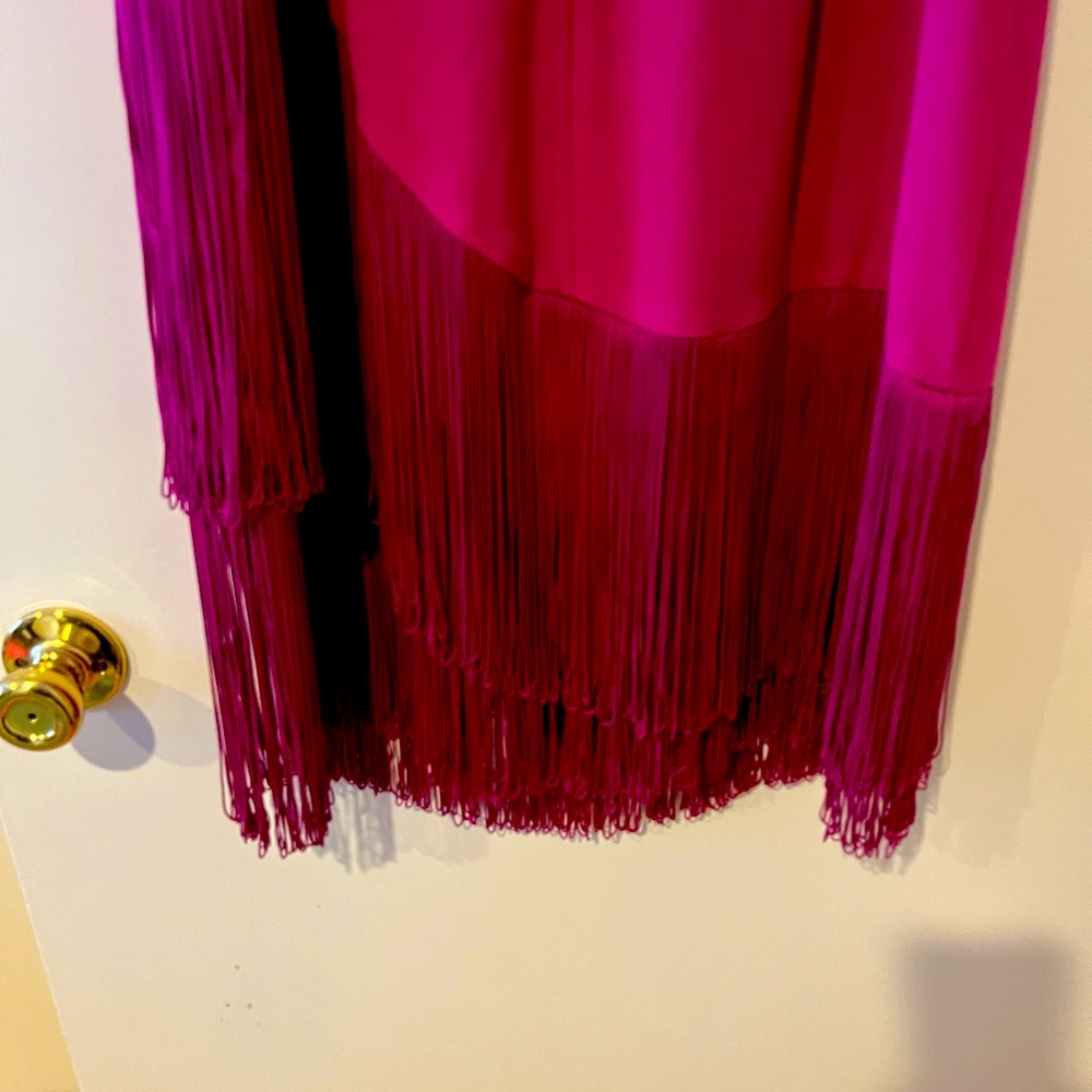 Hot pink fun mini dress with fringe detail